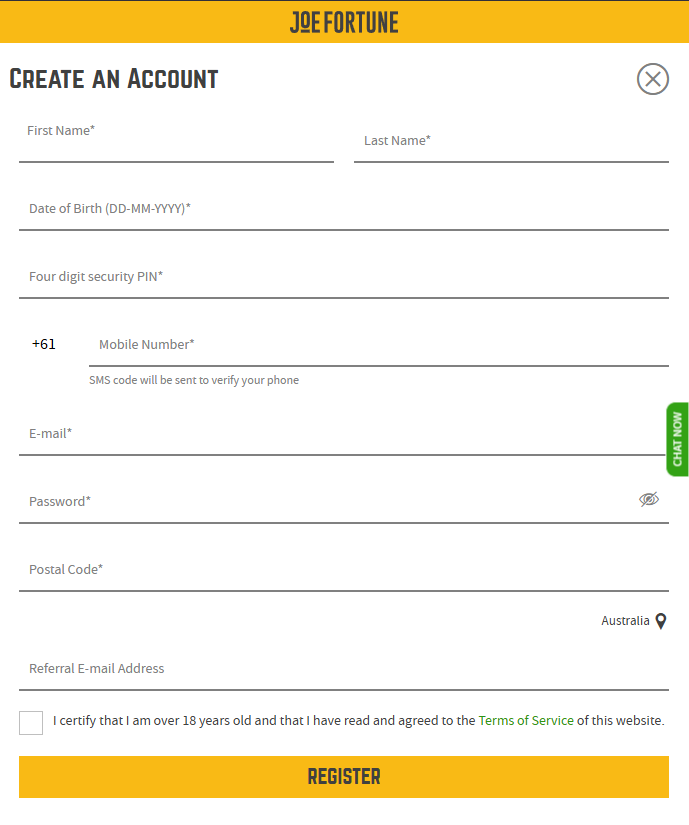 Joe Fortune Casino login